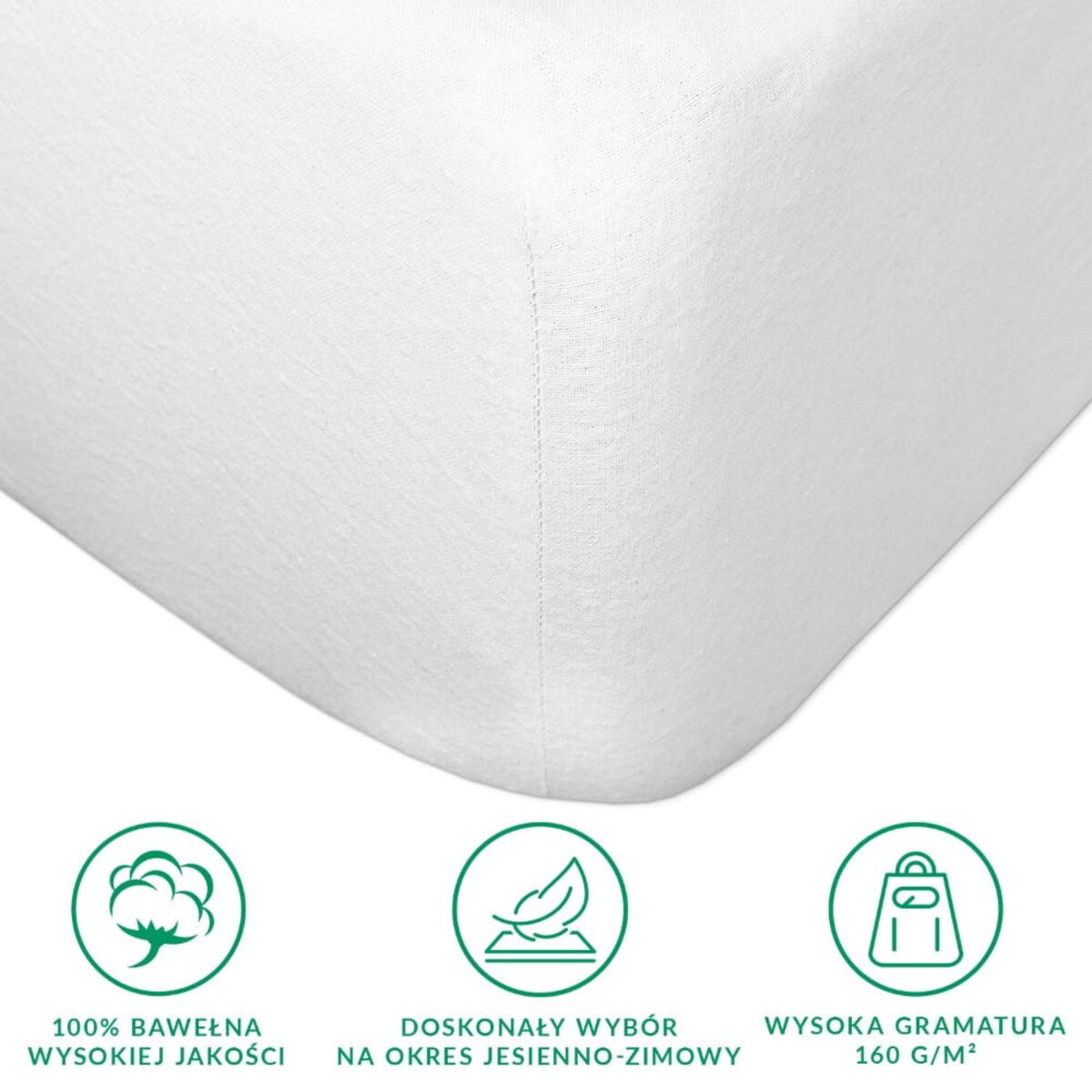 Prześcieradło flanela z gumką 140x200 kolor biały