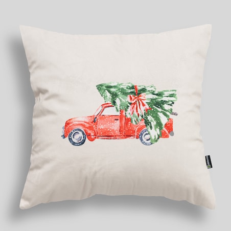 Poszewka na poduszkę Christmas Car 43x43 cm boże narodzenie, święta, świąteczne, biały-ecru-kremowy, 43x43 cm