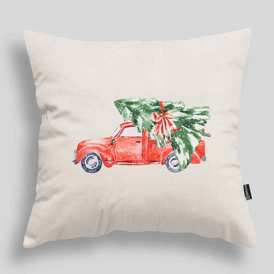 Poszewka na poduszkę Christmas Car 43x43 cm boże narodzenie, święta, świąteczne, biały-ecru-kremowy, 43x43 cm