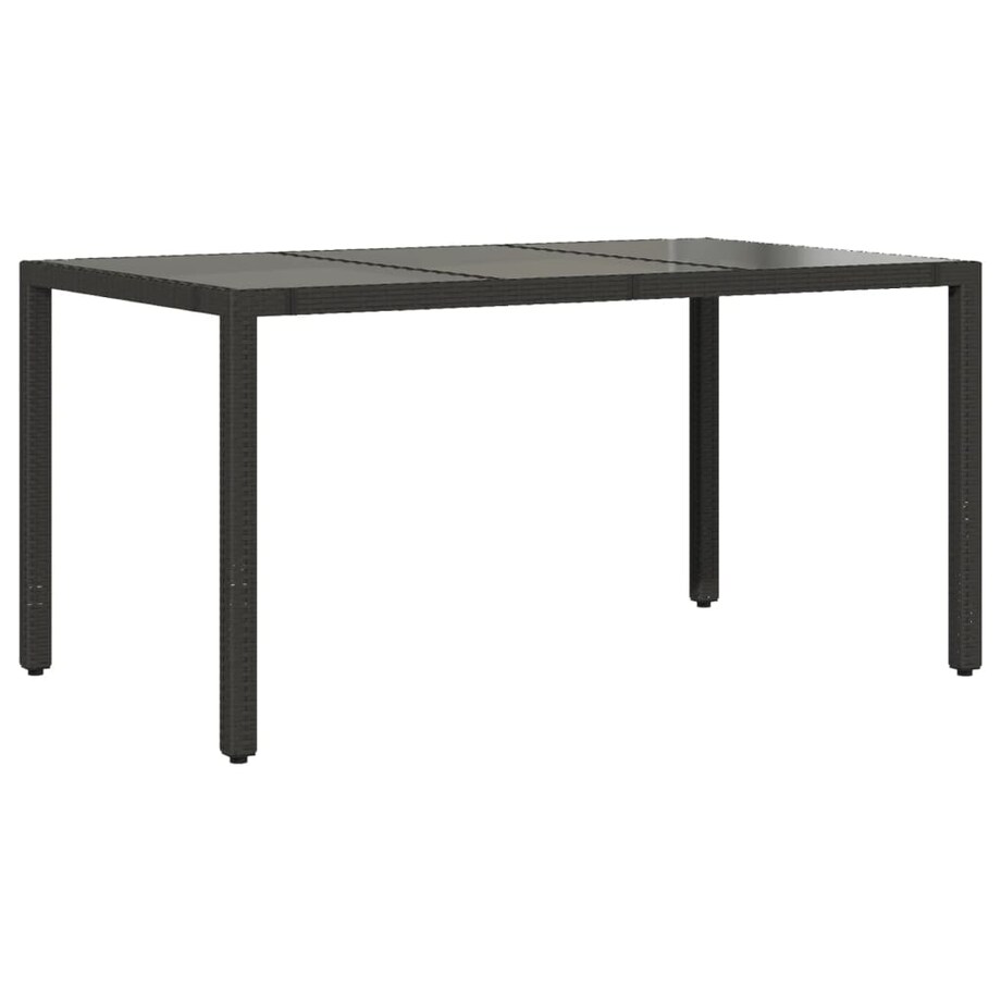 vidaXL Stół ogrodowy ze szklanym blatem, czarny, 150x90x75cm rattan PE