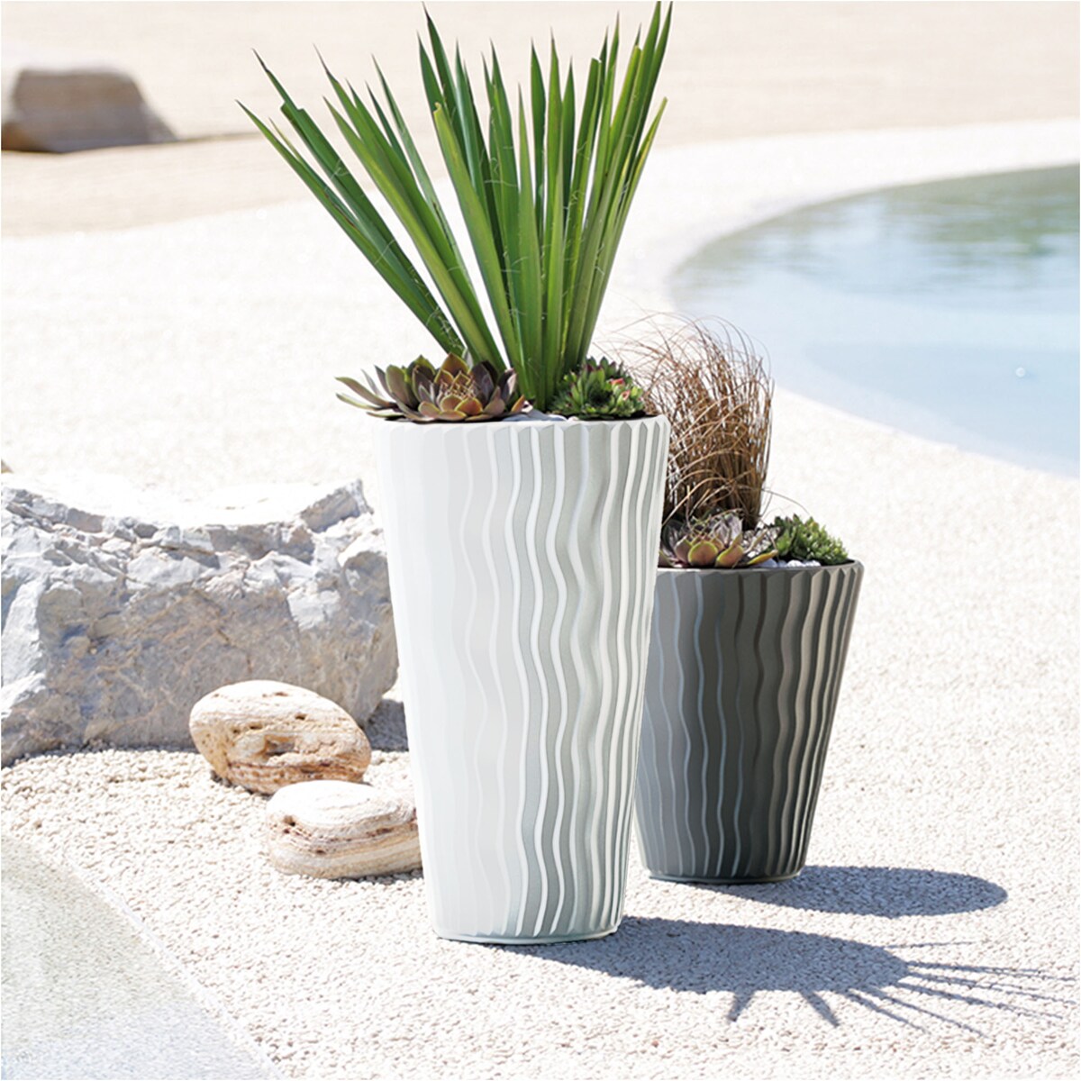 Doniczka Donica Ogrodowa 29,7/34,9/39 Cm Zestaw Na Taras Do Ogrodu Domu Biała