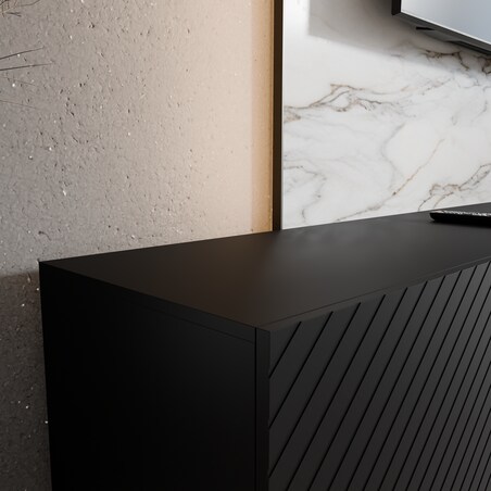 Szafka RTV NIKOL 300 cm pod telewizor, frezowane fronty, zamknięta- czarna