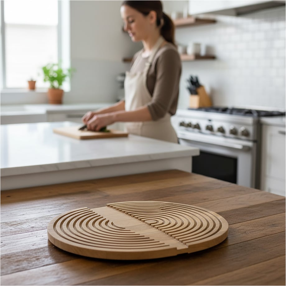 Deska Do Serwowania Drewniana Duża Okrągła Kuchenna Solidna 41X34 Cm Brązowa (Przecięta)