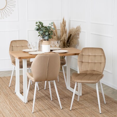 Krzesło Tapicerowane Welurowe Beż LUCKY Kuchenne Do Jadalni Kuchni Salonu