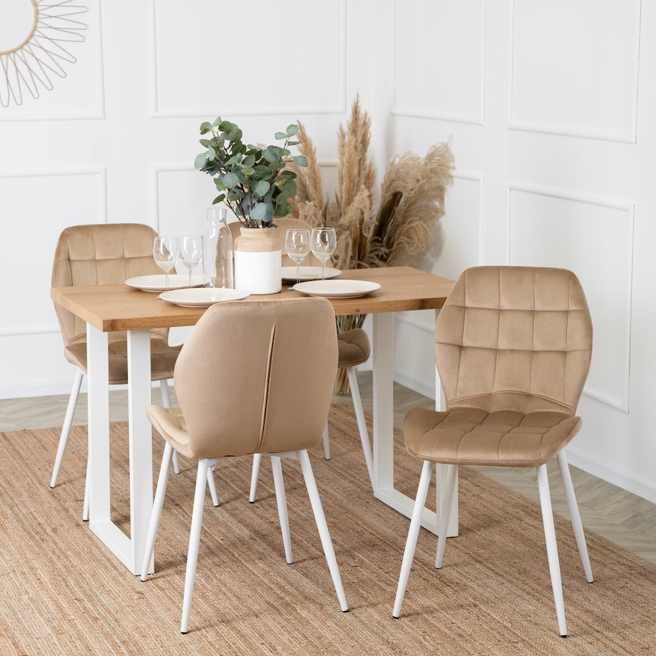 Krzesło Tapicerowane Welurowe Beż LUCKY Kuchenne Do Jadalni Kuchni Salonu
