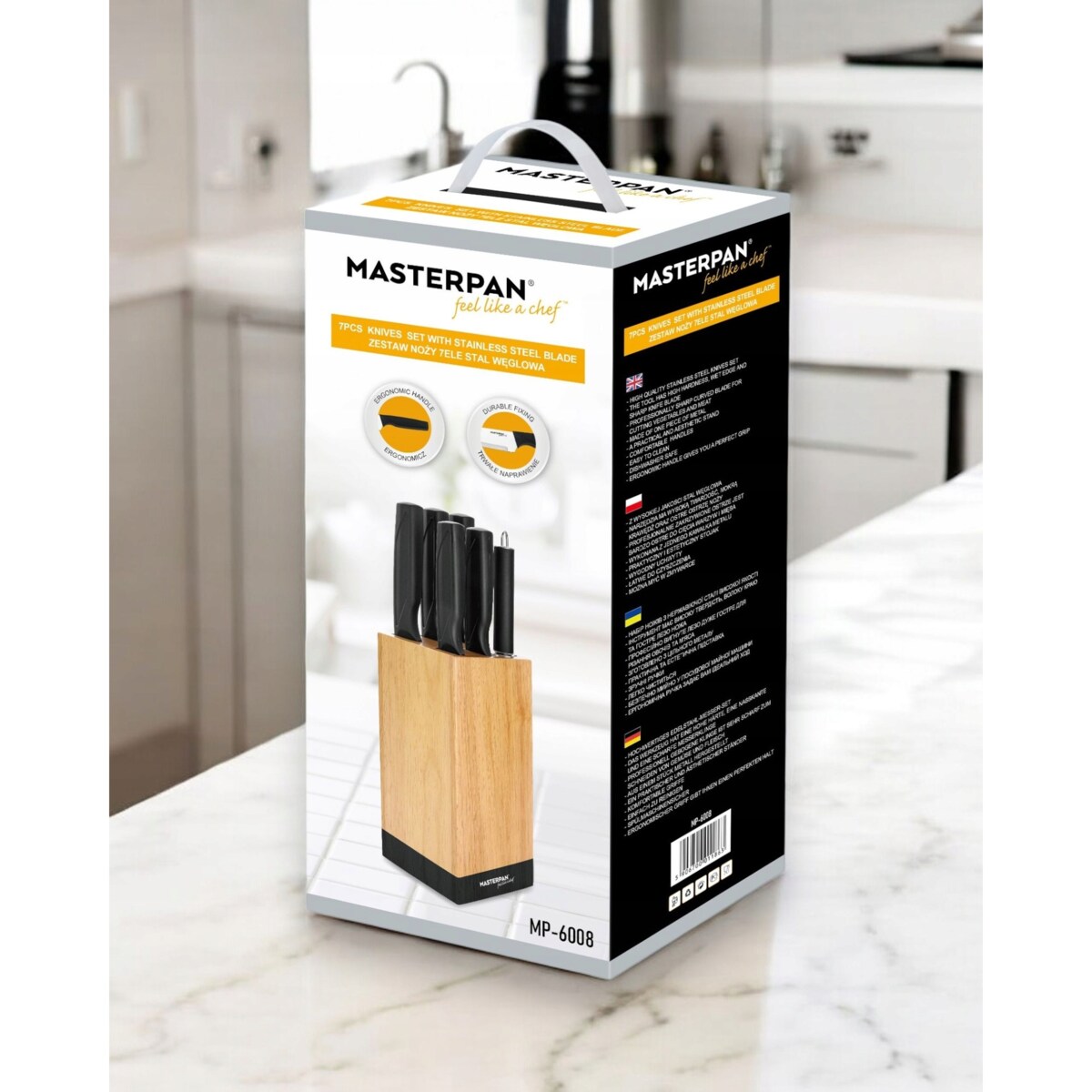 Zestaw Komplet Noży Kuchennych W Drewnianym Bloku 6 El Ostrzałka