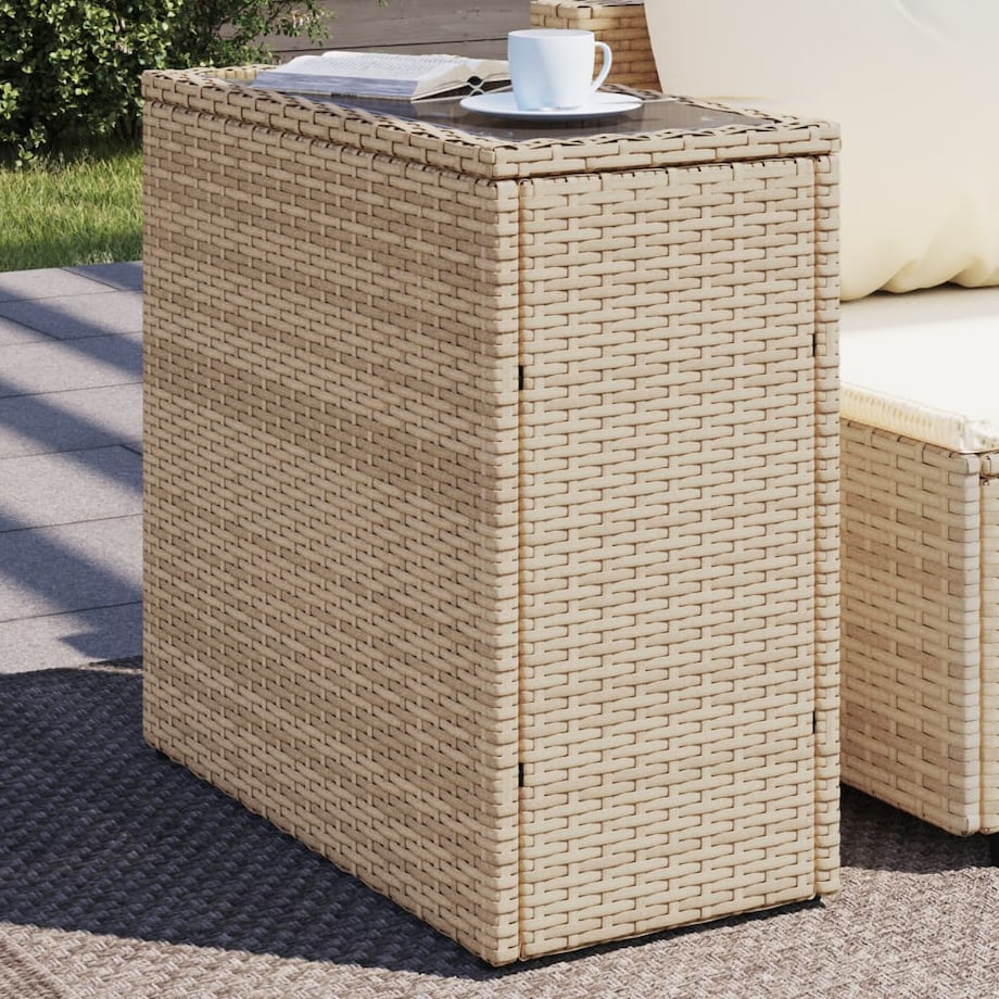 vidaXL Stolik ogrodowy ze szklanym blatem, beżowy, 58x27,5x55 cm