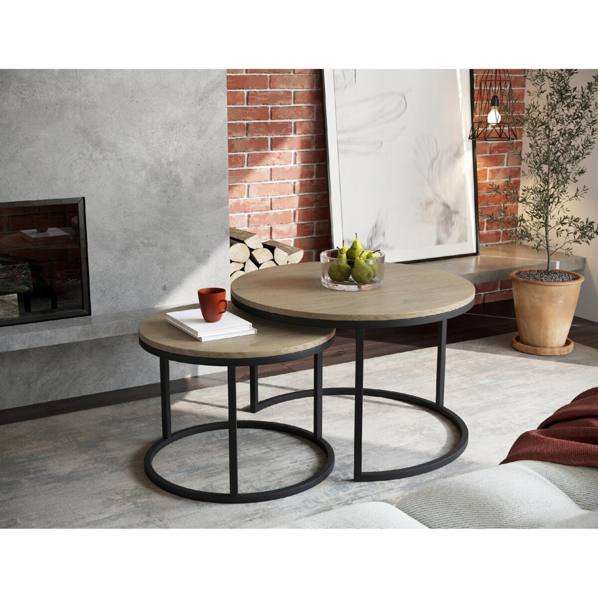 Stolik Kawowy CREMONA 2w1 Okrągły Zestaw JAPANDI BOHO Salon SOFT LOFT SET