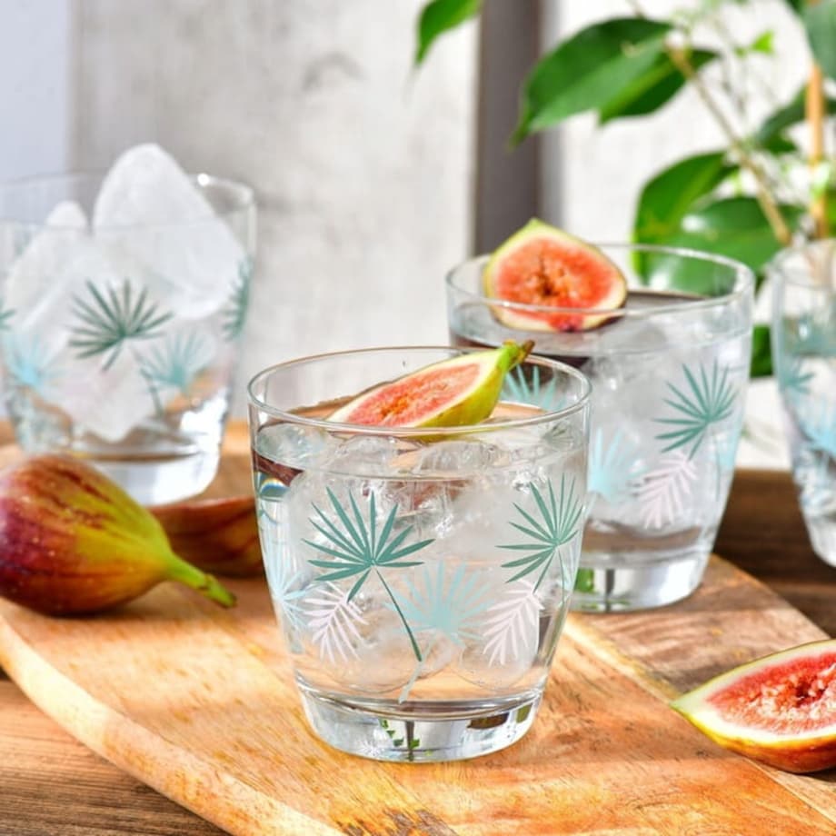 Szklanki na Drinki Sok Deco Palmy Krosno 2 x 370 ml Liście Ozdobne Duet Zestaw