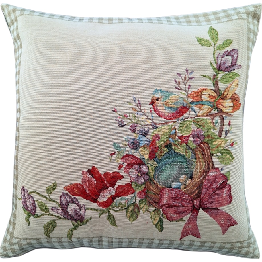Poszewka Na Poduszkę Jasiek 45X45 Cm Żakardowa Dekoracyjna Ozdobna Wielkanocna Z Ptaszkiem