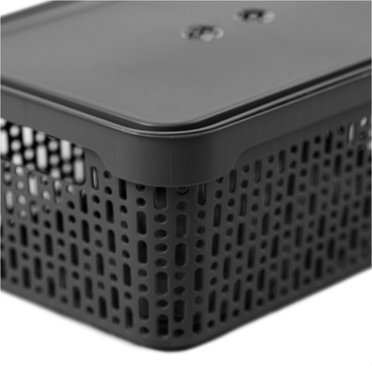 Koszyk Koszyczek Ażurowy L Plastikowy Na Kosmetyki Do Łazienki Pojemnik Z Pokrywką Zamykany Z Dziurkami Czarny