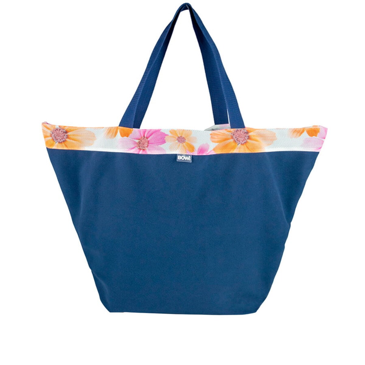 Torba na zakupy granatowa pomarańczowe kwiaty ze sprzączką
