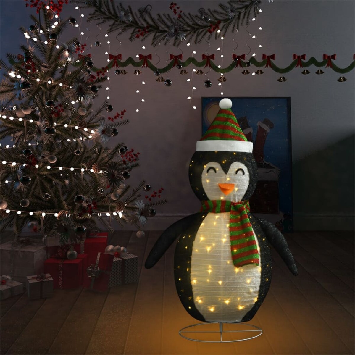 vidaXL Dekoracja świąteczna, pingwin z LED, luksusowa tkanina, 120 cm