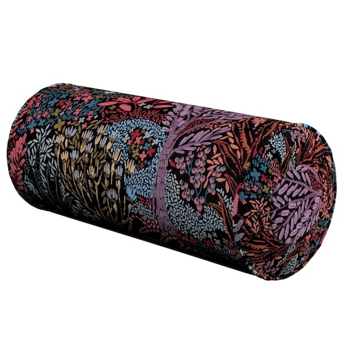 Poduszka wałek z zakładkami, kolorowe rośliny na czarnym tle, Ø20 x 50 cm, Intenso Premium