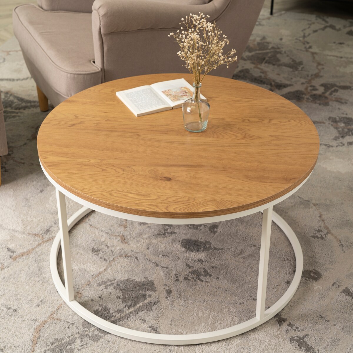 Stolik Kawowy Okrągły Duży Skandynawski Ława Okrągła ANN MAX