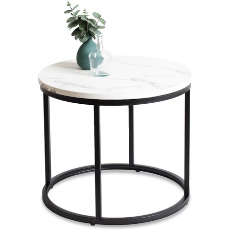 Stolik Kawowy Okrągły Glamour Biały Marmur Czarny CONNY