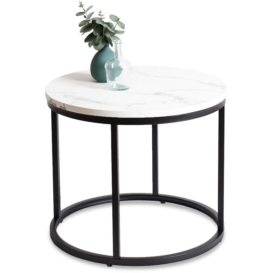 Stolik Kawowy Okrągły Glamour Biały Marmur Czarny CONNY