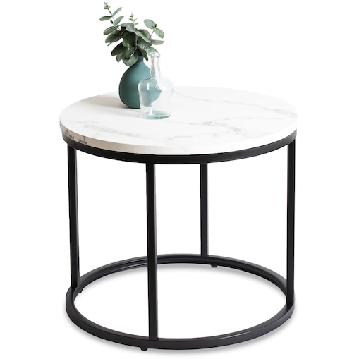 Stolik Kawowy Okrągły Glamour Biały Marmur Czarny CONNY