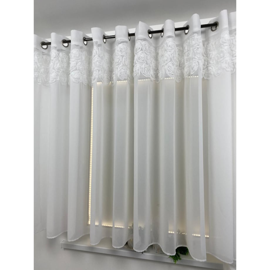 firana "rosalia" top róże 3d wyszywane biały | 400x140 przelotki