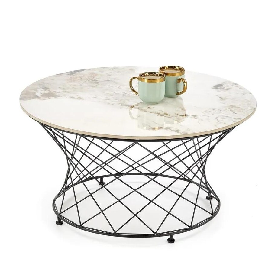 Stolik kawowy ALESSIA 80x80 beżowy marmur/czarny