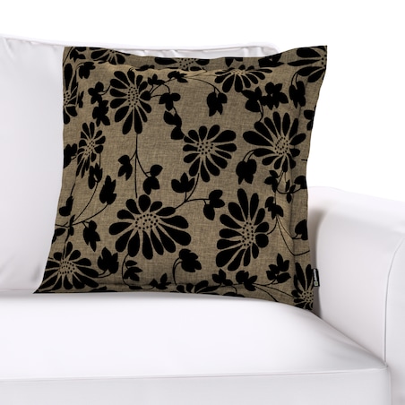 Poszewka Mona na poduszkę 45x45 czarne kwiaty na beżowym tle