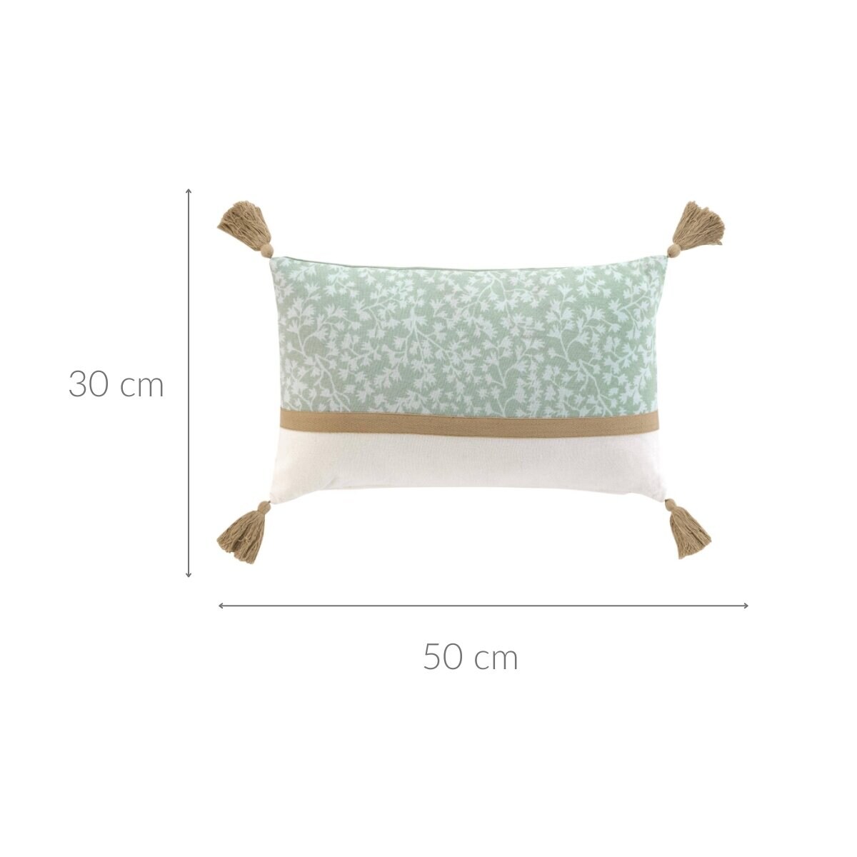Ozdobna poduszka z frędzlami i zielonym wzorem, 30 x 50 cm