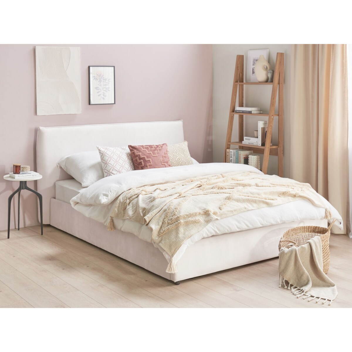 Łóżko z pojemnikiem welurowe 160 x 200 cm złamana biel LAVAUR