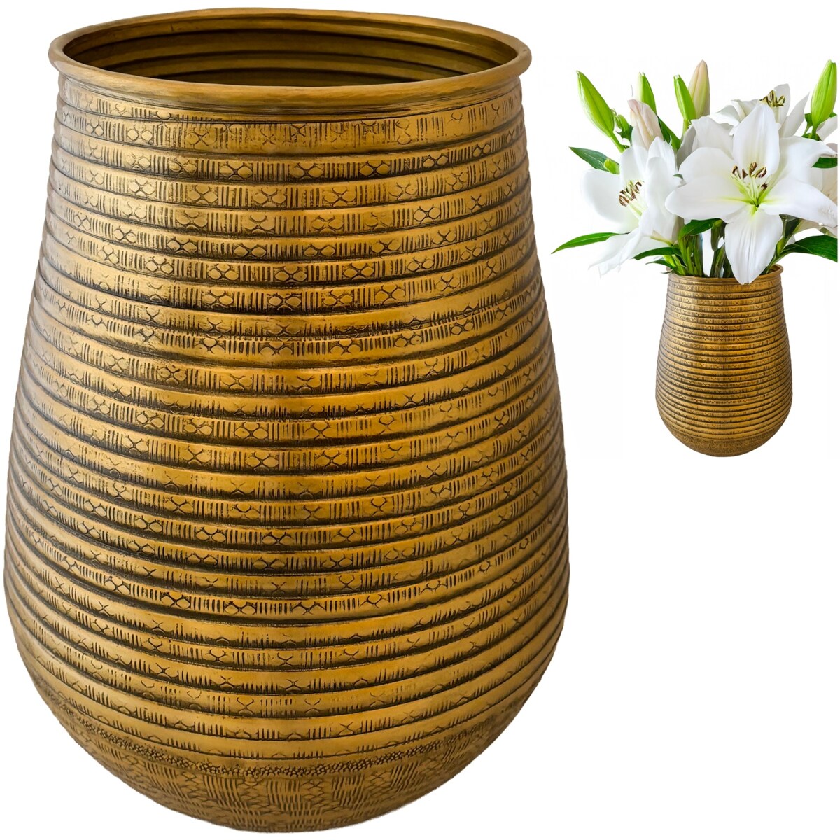 DUŻY WAZON ZŁOTY METALOWY NA KWIATY BUKIET 21cm loft ciężki do salonu domu