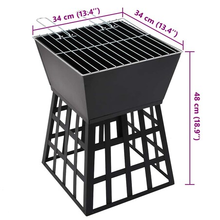 vidaXL Palenisko i grill 2-w-1, 34 x 34 x 48 cm, stal
