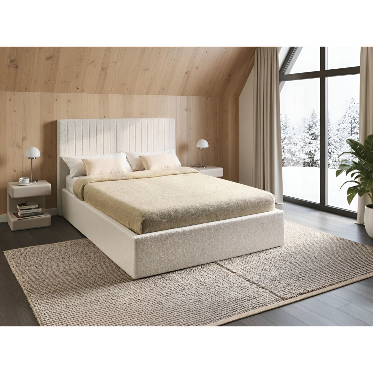 Łóżko z pojemnikiem Boucle VION 140 x 200 cm Złamana biel