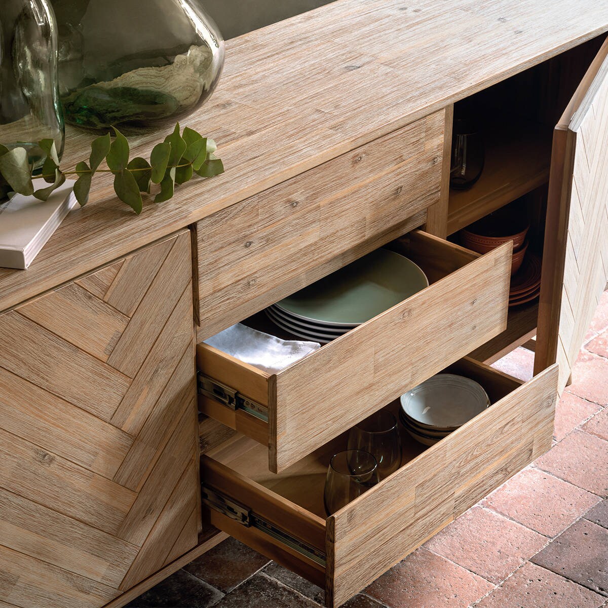 Komoda drewniana AERIS z szufladami i półkami, 180 x 80 cm