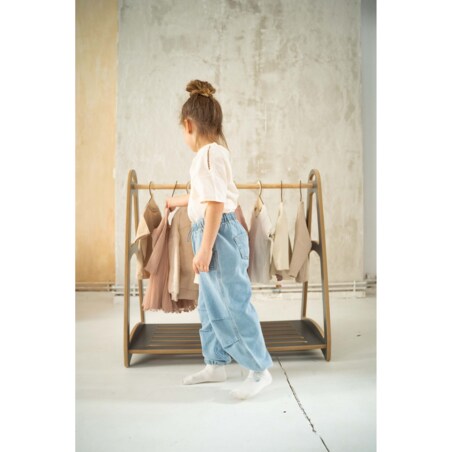 MINI garderoba szafa wieszak montessori + 5 drewnianych wieszaczków - szara