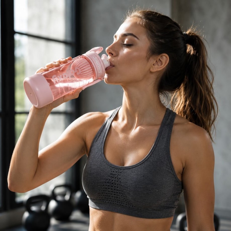 Butelka na wodę z uchwytem, sportowy bidon z miarką 800ML GALAXY różowy BD71R