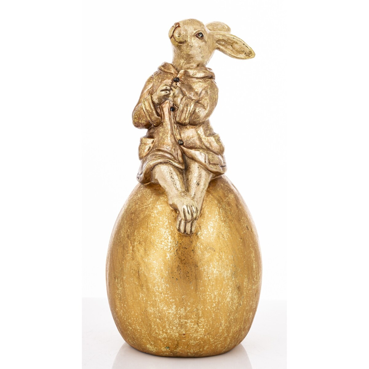 Duża dekoracja - złoty królik na złotym jajku 30,5x14x14 cm