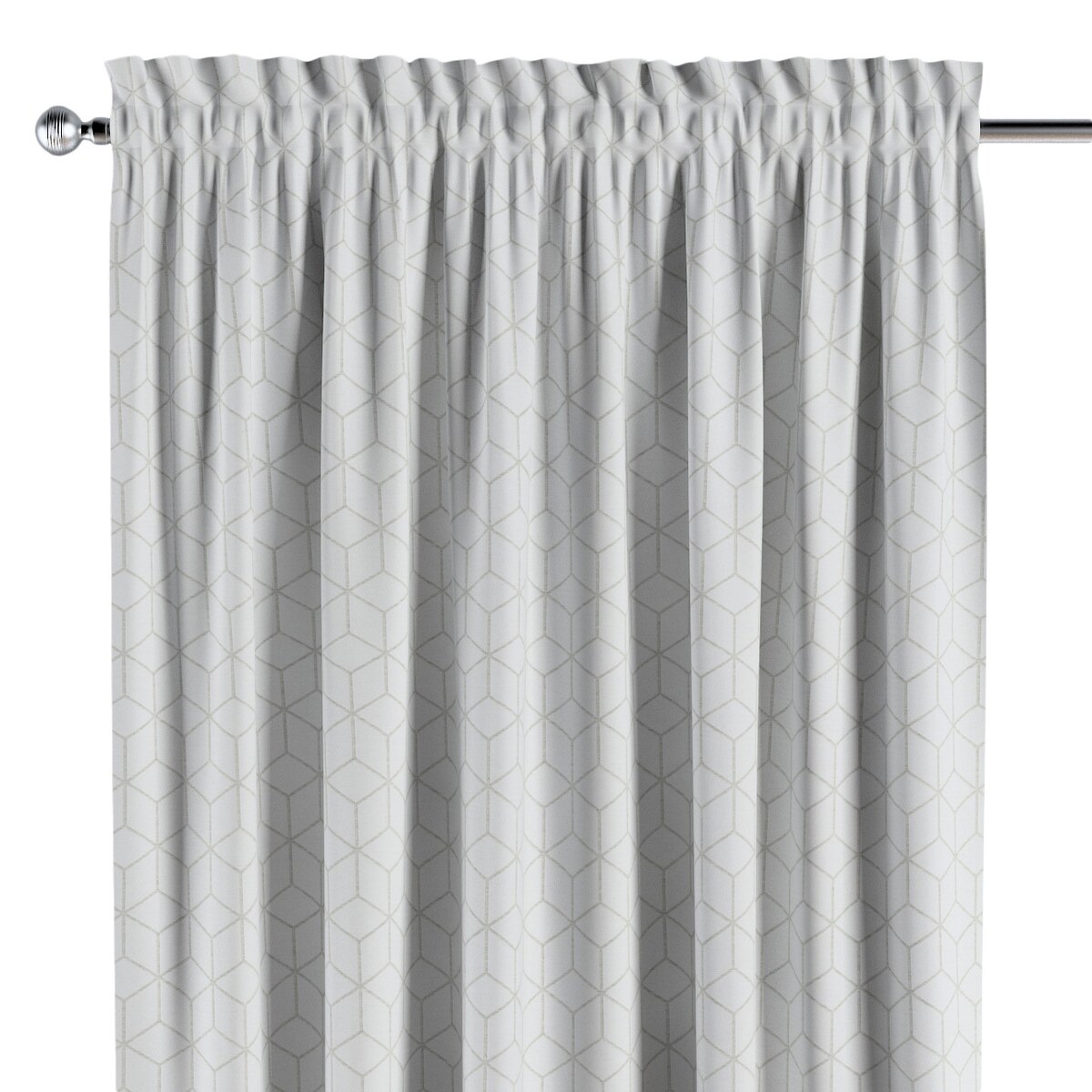 Zasłona na kanale z grzywką 1 szt. 130x260 wzór sześcianów na białym tle
