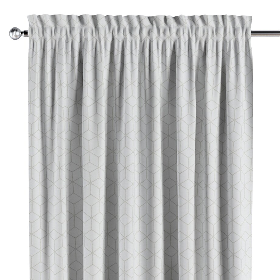 Zasłona na kanale z grzywką 1 szt. 130x260 wzór sześcianów na białym tle