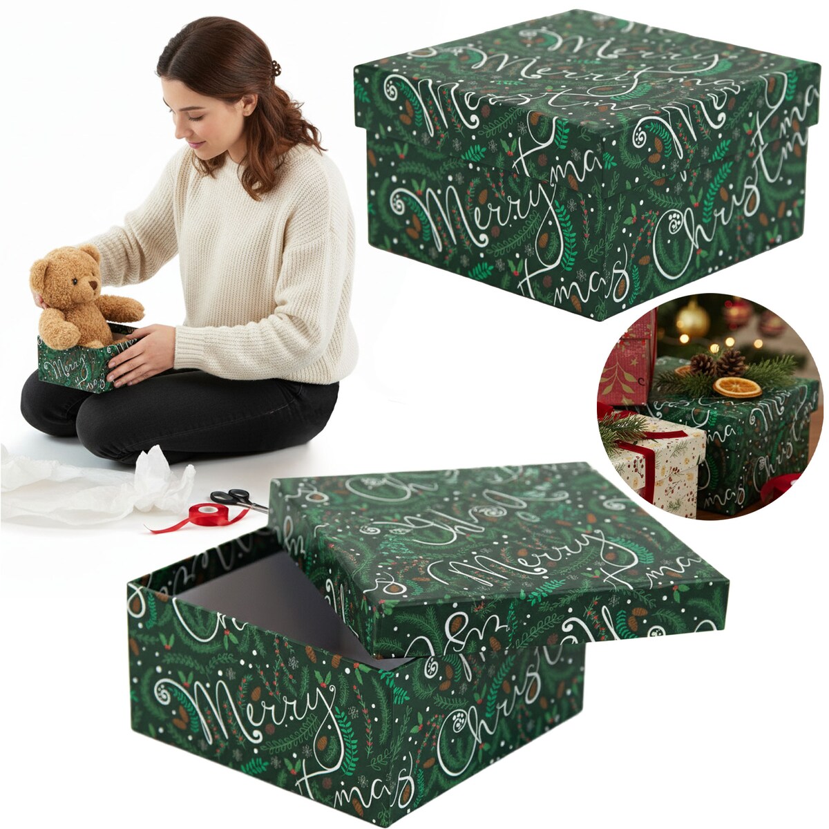 Pudełko Na Prezent Świąteczne Na Boże Narodzenie 14.5X14.5X7 Cm