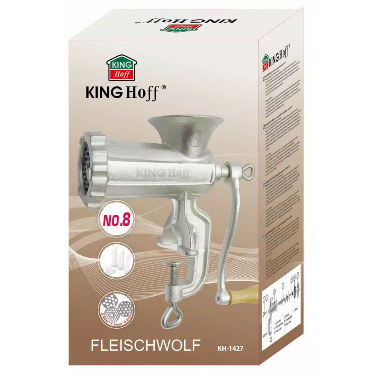 Maszynka żeliwna do mielenia mięsa #8 + akcesoria KINGHOFF