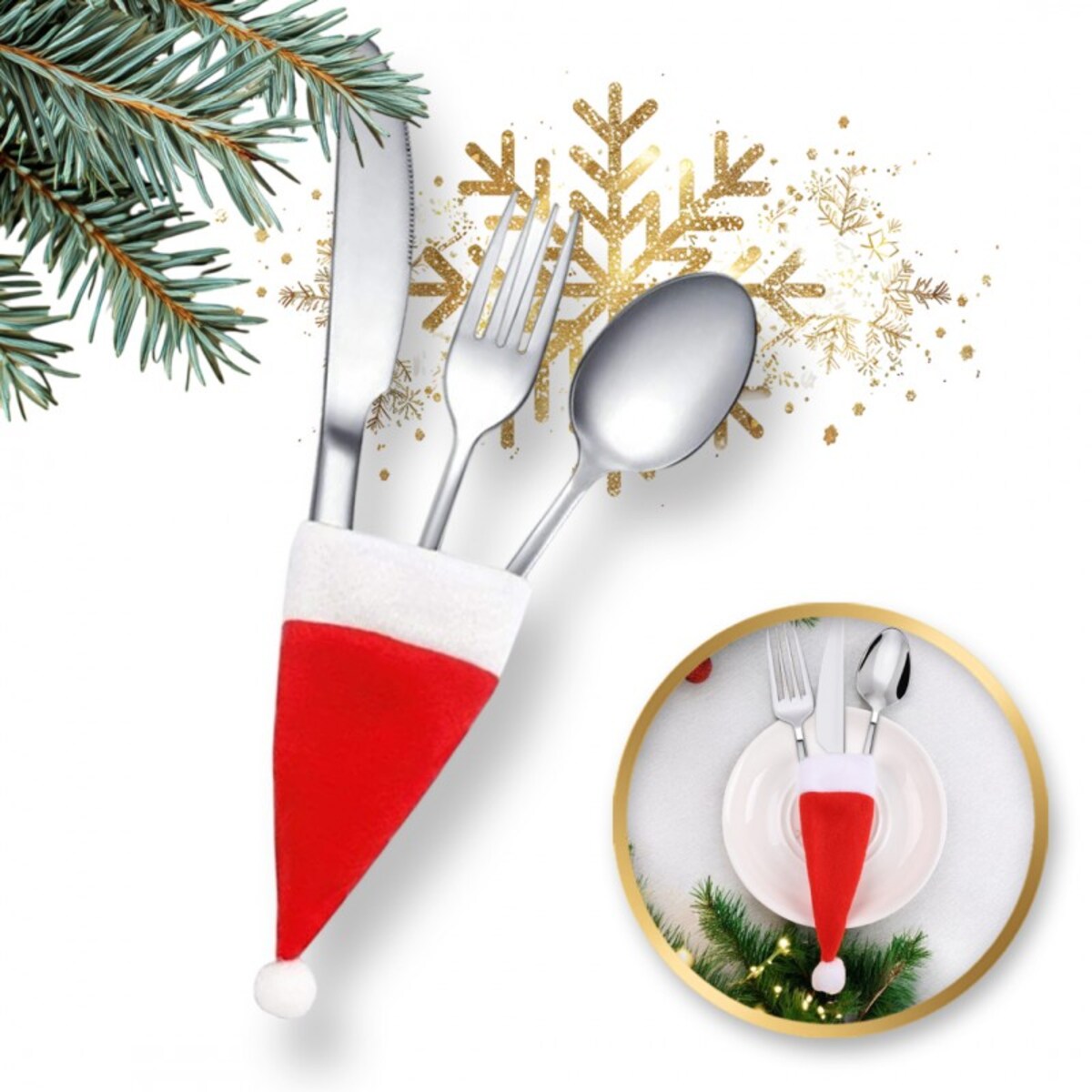 Pokrowiec, etui na sztućce Boże Narodzenie Czapka Mikołaja 12cm x 6cm 1szt KSN68POJ