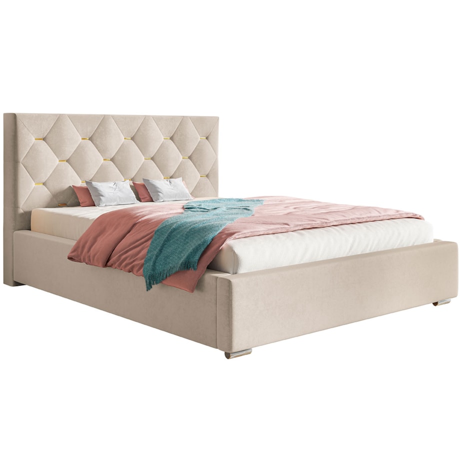 Łóżko tapicerowane 160x200 BEN 17 do sypialni z pojemnikiem na pościel-beż