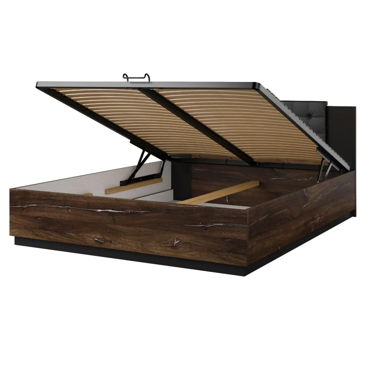 Łóżko SIGMA 160x200 dąb flagstaff srebrny/czarny mat z pojemnikiem