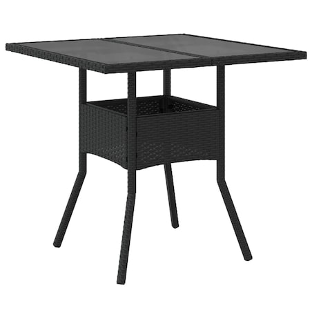 vidaXL Stół ogrodowy ze szklanym blatem, czarny, 80x80x75cm, rattan PE