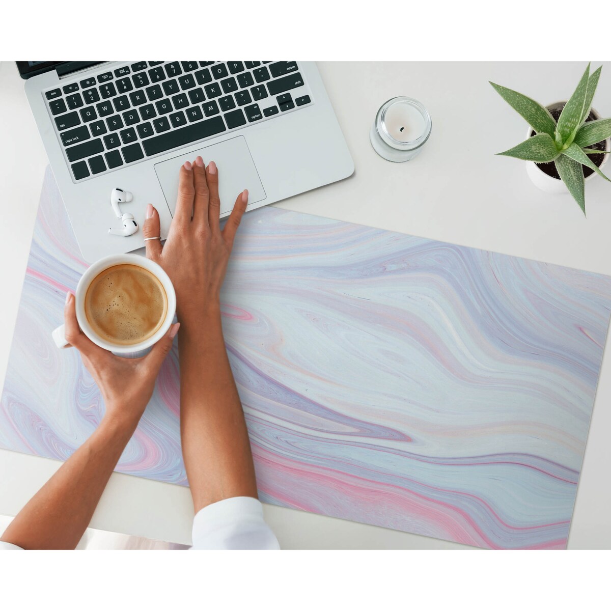 Niebieska mata na biurko Pastelowe fale, 90x45 cm