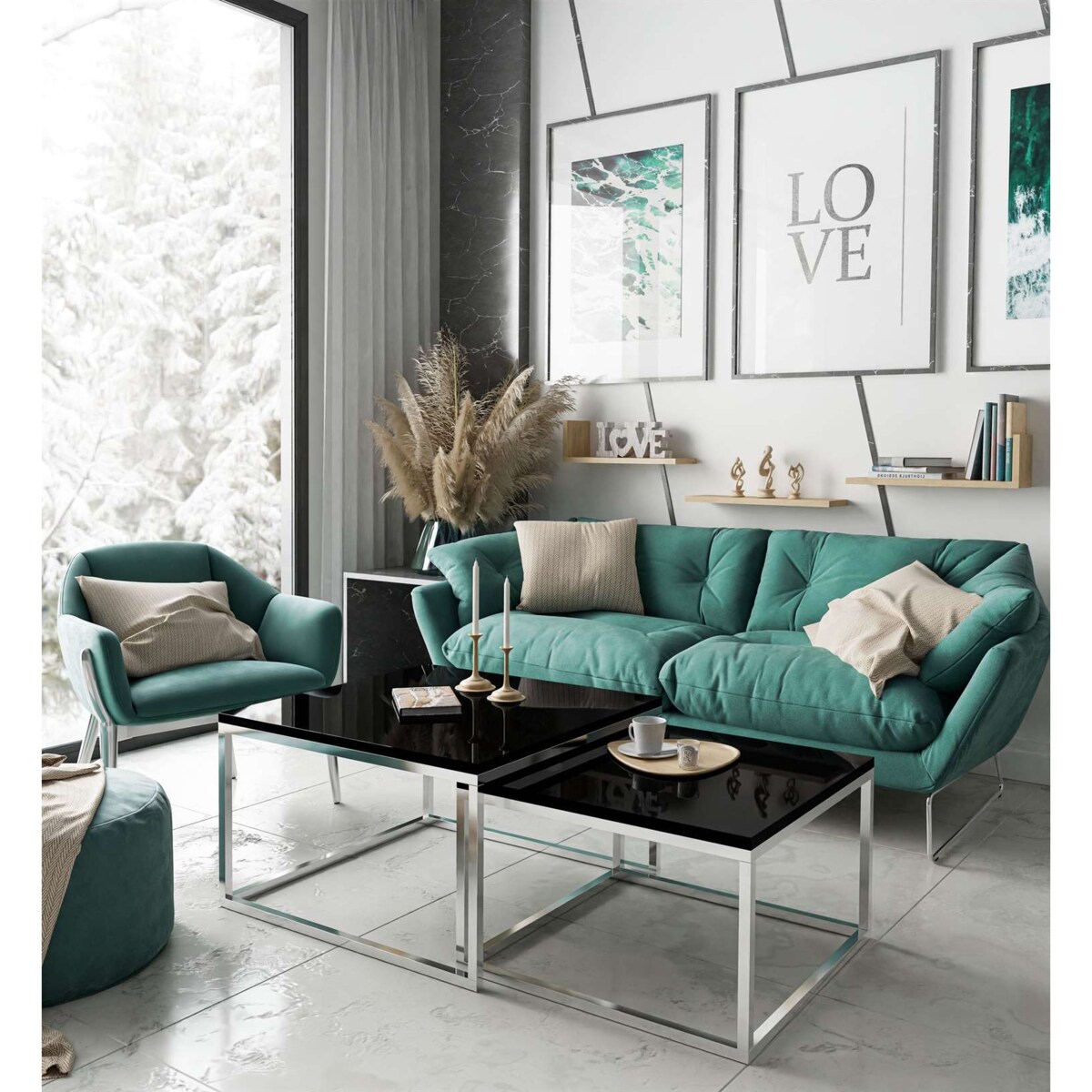 Stolik kawowy ława YOSHI 2w1 chrom czarny połysk 36/42 cm