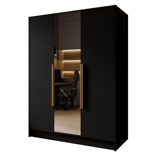 Szafa 150 gładka LUSO z lustrem i złotymi uchwytami, czarna