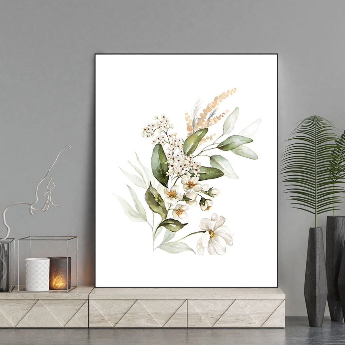 plakat białe kwiaty gałązka 50x70 cm