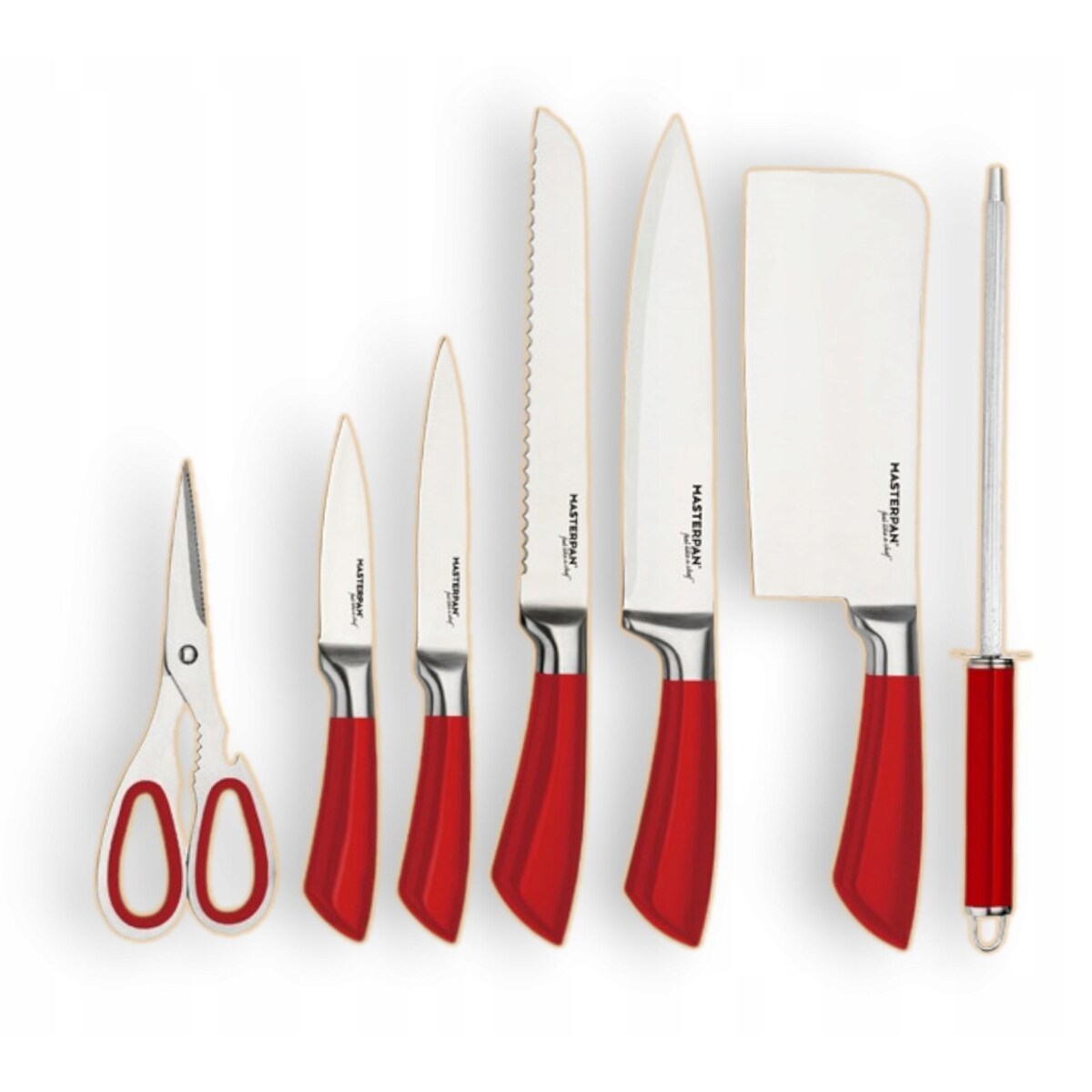 Zestaw Komplet Noży Kuchennych W Stojaku 8 Szt. Ostrzałka Nożyczki Ostre