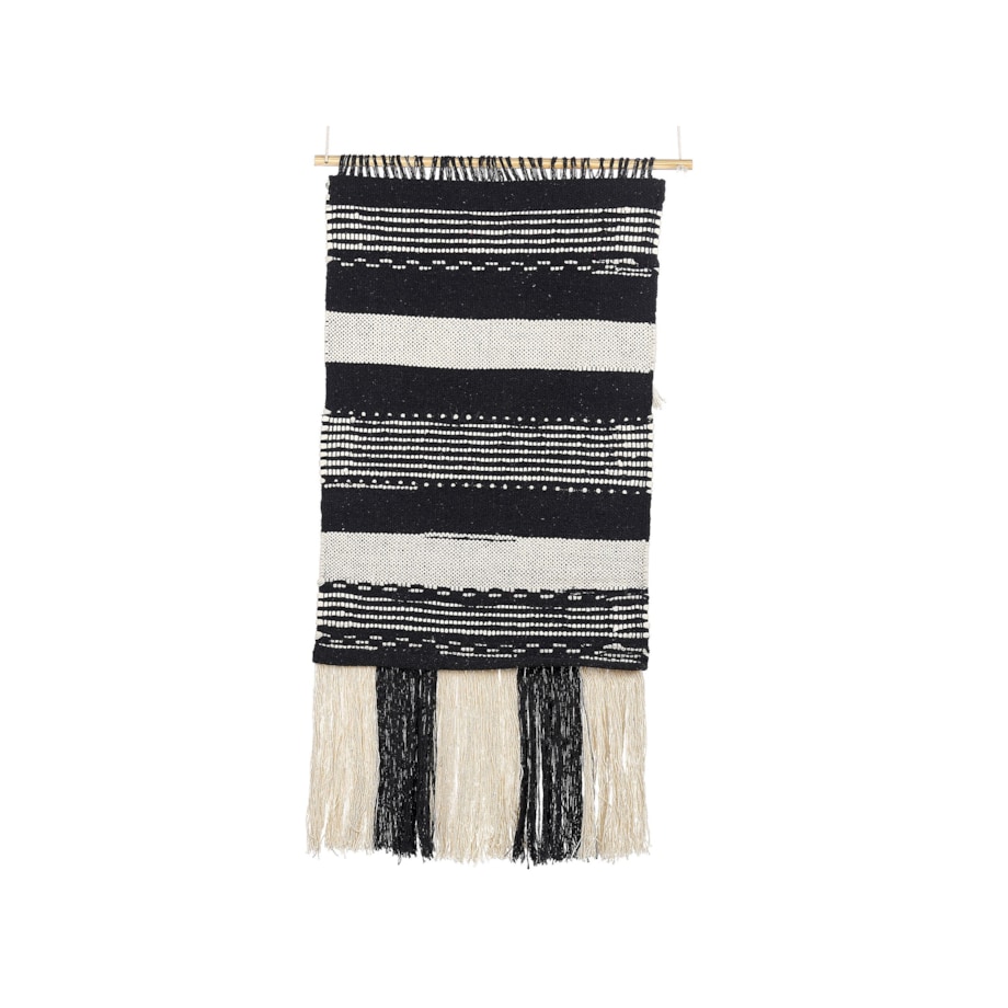 Dekoracja ścienna z frędzlami bawełniana beżowo-czarna MURIDKE