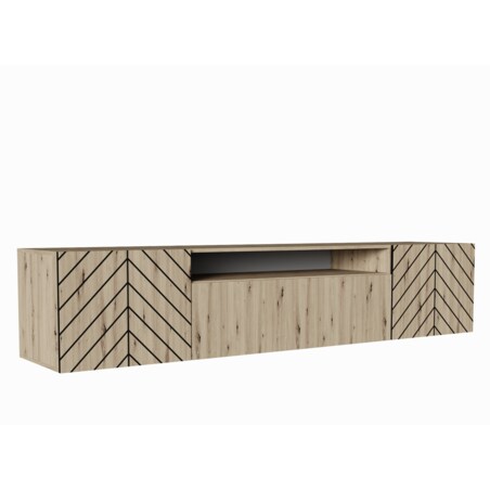 Szafka RTV IGO 200 cm wisząca, do salonu, wzór jodełka- artisan