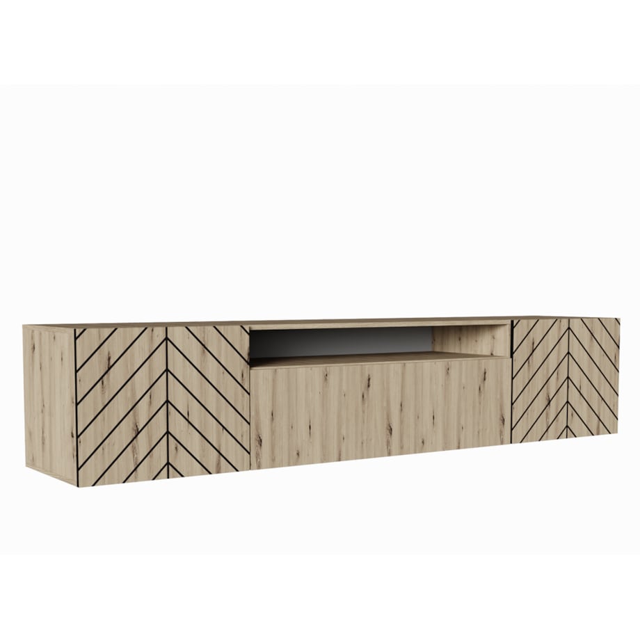 Szafka RTV IGO 200 cm wisząca, do salonu, wzór jodełka- artisan